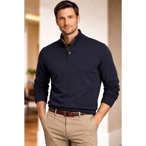Polo Ralph Lauren Merino Wool Sweater Men’s Med Navy Mock Neck Button Pullover